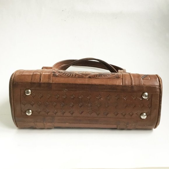 Vintage Avelar's Hand Tooled Floral Leather Handbag Bag Purse - Picture 5 of 13